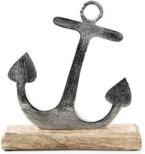 Logbuch-Verlag Ancla de Metal Decorativa con pie de Madera - decoración náutica y Marinera - Ancla Barco decoración