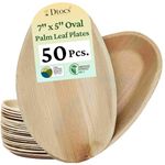 Dtocs Palm Leaf Plate Set (50 Pcs) Oval Plates 7x5 Inch | Disposable Bamboo Plate Like Compostable Decorative Dinnerware Set Sturdy Than Paper Plates | Designer Plates for Serving Dessert, Cake, Salad