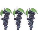 3 Bunches Faux Grapes Decor Realistic, 6.1 Inch Decorative Fruit Artificial Grapes, Fake Fruit Grapes for Wedding Party Cabinet Pub Fall Harvest Farmhouse Photography Props (24 Grains Purple)