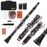 Mowind Clarinet Bb Flat 17 Keys Beginner Student Clarinet Woodwind Instrument with 2 Barrels Carry Case Clarinet Cleaning Kit