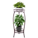 YHIJURS Metal Plant Stand,Indoor Outdoor 2 Tiers Tall Plant Stands,27.1'' Iron Corner Flower Pot Holder, Plant Rack,Display Shelf Racks for Home Garden Office -Brown