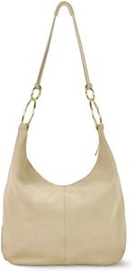 Italian Genuine Suede Hobo Bag for Women with Zippered Closure and Ring Handle Hardware | Large Shoulder Handbag (Greige)