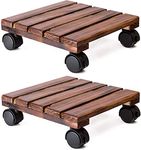 INDIAN DECOR. Lockable Patio 12 Inch Heavy Duty Square Wooden Outdoor Roller Flower Pot (2 Pack)