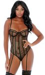 Forplay Women's Caged in Love Net Teddy Lingerie Set, Black, M