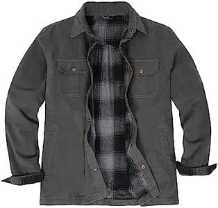 Mens Shirt Jacket,Heavy Washed Rugged Cotton Shirt,Fall Outdoor Utility Light Work Jackets,Flannel Lined Dark Grey S