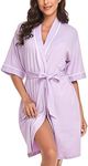 COLORFULLEAF Womens Bamboo Short Robes Lightweight Kimono Cotton Robe Soft Knit Bathrobe Ladies Loungewear with Pockets, Light Purple, Large