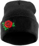 LOKIDVE Men Women Winter Embroideried Cuff Beanie Hat Knit Skull Cap-Rose