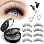 Magnetic False Eyelashes, Reusable Dual Magnetic Eyelashes without Eyeliner, Waterproof Fake Lashes Kit with Applicator, No Glue, Easy to Wear, Natural Looking