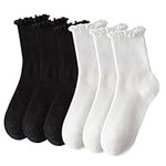 SKHAOVS 6 Pairs Women Ankle Socks Lace Ruffle Socks Solid Color Socks Lace Socks Knit Socks Comfortable Breathable Socks Beautiful Frilly Lace Trim Ankle Trainer Liner Socks for Women Girl (6 Pairs)