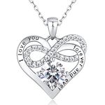 Momlovu Birthstone Necklaces for Women-Infinity Heart Necklace 925 Sterling Silver with 2 Carat (8MM) CZ Diamond, Mothers Day Christmas Birthday Wedding Gifts Women Wife Her-Diamond