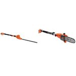 BLACK+DECKER PH5551-GB Corded Hedge Trimmer, 550 W & Corded Pole Saw 800 W 25 cm Cutting Width with Pivoting Head and Easy Fill Oil System PS7525-GB