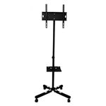 Unico Adjustable Single Pipe Floor TV Stand Metal Black Powder Coated, Trolley Stand with Wheels, Full Motion Floor Mount