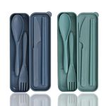 Camping Cutlery Reusable 2 Piece Travel Cutlery Set with Case, Plastic Cutlery Set with Case, Spoon, Knife, Fork, Chopsticks, Portable Camping Cutlery for On the Go, Outdoor, Picnic, Travel (Standard)