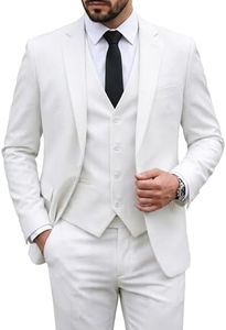 MY'S Men's 3 Piece Slim Fit Suit Set, One Button Solid Jacket Vest Pants with Tie Natural White Medium