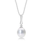 Classic Design Genuine Pearl Necklace with 8-8.5mm White Real Freshwater Pearl Drop Pendant. Single Pearl Necklace with Pearl Drop Pendant in Luxurious 9K White Gold with 20 inch Gold Chain.