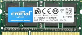 Micron Crucial 8Gb Single Ddr3/Ddr3L 1600 Mt/S (Pc3-12800) Unbuffered Sodimm 204-Pin Memory - Ct102464Bf160B