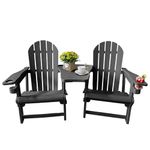 Yaangagpe Double HDPE Adirondack Chair with Table - 2 Seater Garden Furniture Set, Weather-Resistant Outdoor Loveseat (Black)
