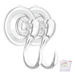 VIS'V Suction Cup Hooks, Removable Clear Heavy Duty Vacuum Suction Hooks with Cleaning Cloth Window Kitchen Bathroom Wall Hooks Hanger for Towel Loofah Sponge Cloth Key Christmas Wreath - 2 Packs