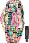 Tiong Lightweight Women's Wooden Watch with Full Wood Strap Quartz Analog Classic Design Colorful Bamboo Ladies Watch, Couple Watch