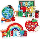 4 Pcs Teacher Appreciation Table Decoration Centerpieces Best Teacher Wooden Table Sign Thank You Teachers Desk Decorations Gifts for Teacher Appreciation Home School Classrooms Desks Decor (Block)