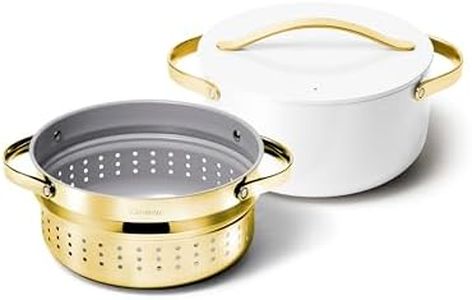Caraway Nonstick Ceramic Dutch Oven Pot with Lid & Steamer (6.5 qt, 10.5") - Non Toxic, PTFE & PFOA Free - Oven Safe & Compatible with All Stovetops (Gas, Electric & Induction) - White