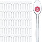 Prestee 500 Clear Plastic Spoons - 6 Inch Disposable Spoons Bulk Pack - Heavy Duty Cutlery for Events - Clear Plastic Spoons 500 Count - Disposable Silverware for Parties and Gatherings