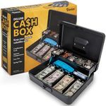 Darice Cash Box - Extra Large Money Safe for Cash- Foldable Money Box Organizer - Lock for Safety - Extra Compartment - Handle (9.5"x 11.75"x 3.5")