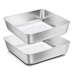 8 x 8-Inch Baking Pan, E-far Square Cake Brownie Baking Pans Stainless Steel Bakeware Set of 2, Fits in Small Toaster Oven, Non-toxic & Dishwasher Safe