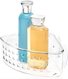 InterDesign Bathroom Shower Suction Corner Basket for Shampoo, Conditioner, Soap - Clear