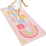 HiiARug Hopscotch Rug 27"x63" Numbers Educational Kids Play Rug Machine Washable Kids Rug Carpet Soft Durable Rainbow Rug Kids Play Mat for Bedroom, Playroom, Nursery, Gift for Girls & Boys (Pink)