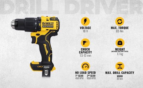 DeWalt 18V Cordless Impact Drill – 65Nm, Bare Tool