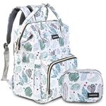 MAMMA Baby Diaper Bag for Mothers Traveling | Backpack for Moms to Travel with Newborns | Includes Small Diaper Handbag for Day Outings (Green Leaf)