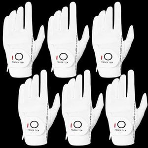 FINGER TEN Golf Gloves Men Right Left Handed Golfer Mens Glove RainGrip Hot Wet Weather Value 6 Pack, All Weather in White Medium (White, Medium, Left)