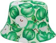 IHAUIUE Novelty Fruit Print Bucket Hats Summer Fishing Cap Reversible Packable Sun Hat for Women, Men, Green Apple, One Size-Large