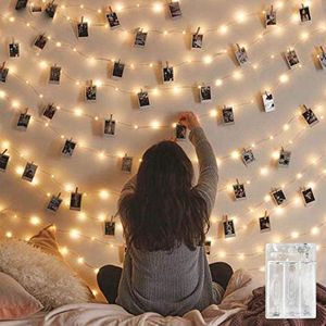 Cynzia Photo Clip String Lights with 100 Clear Clips,100 LED Fairy Starry String Lights,Silver Wire Fairy String Lights Battery Powered for Hanging Photo Wall Wedding Party Christmas Decor