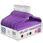 Zober Velvet Hangers 50 Pack - Heavy Duty Purple Hangers for Coats, Pants & Dress Clothes - Non Slip Clothes Hanger Set - Space Saving Felt Hangers for Clothing