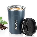 MOMSIV Blue Coffee Cup, Vacuum Reusable Leakproof Double Wall Coffee Cup, Insulation Stainless Steel Eco-Friendly Travel Office Mug for Hot Coffee Tea and Cold Drinks, 13oz/380ml