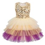 COTRIO Wedding Flower Girls Dress Special Occasion Tutu Tulle Elegant Princess Dress Up Birthday Party Dresses Size 5-6 Years