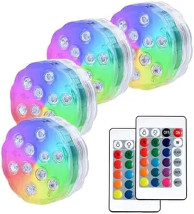 AquaMiracle Submersible LED Lights with Remote Shower Lights Waterproof Battery Operated, Multi Color Changing Hot Tub Lights for Pool, Pond, Aquarium, Bath, Party, Vase Decoration (4-Pack)