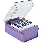 Acrimet 4 X 6 Card File Holder Organizer Metal Base Heavy Duty (AZ Index Cards and Divider Included) (Purple Color with Crystal Plastic Lid Cover)