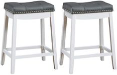 Giantex Set of 2 Backless Bar Stools, Kitchen Counter Bar Stools with Exquisite Nailhead and Solid Rubber Wood Legs, Saddle Bar Stools for Dining Room Living Room, 64cm Height, White with Grey Cushion