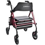 LIVINGbasics Rollator Walker with Seat for Seniors(Only 19.2 LBS), Foldable 4-Wheel Rolling Walker, Padded Seat & Backrest, Under-Seat Storage Bag, Adjustable Handle Height 31.5"-41" and Seat Height , Supports 300 lbs, Red