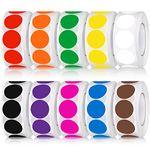 10000 Pieces 3/4 Inch Round Color Coding Labels Roll Adhesive Solid Colors Dot Stickers Assorted Colored Circle Stickers for Inventory Organize, File Classification, 10 Colors