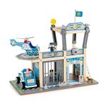 Sustainable Wood Toy, Toy Police Car And Helicopter, Hape Police Station Playset With Battery-Powered Alarms, Policeman, Police Dog, Prisoner. 3 years +