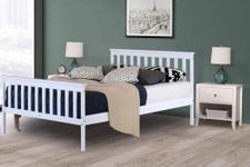 COSMO BUY Pine Wooden Bed Frame 4Ft Small Double White Bed with Mattress Solid Wood Shaker Style Bed (200 X 130 X 82 cm) with Gel Memory Foam Mattress (190 X 120 X 24 cm) (4ft Bed Frame with Mattress)