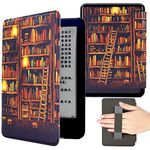 KEROM Case for 6" Kindle Paperwhite 2012-2017 (5th/6th/7th Generation, Model: EY21/DP75SDI), PU Leather Cute Cover Protective Case with Hand Strap, Card Slot, and Auto Sleep/Wake - Library