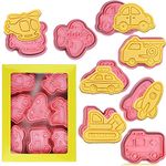 Transportation Vehicle Cookie Cutters with Plunger Stamper,8 Piece Transportation Theme Embossing Cutter for Fondant Biscuit Cheese Pastry Baking