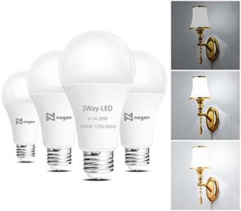 3-Way Led Light Bulbs A21 (4 Pack), 50 100 150W Equivalent, 5000K Daylight, Noger 3 Way E26 Light Bulbs for Reading, 500-1600-2200LM