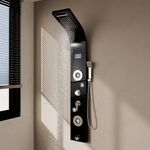 B Backline Stainless Steel 304 Grade Shower Panel For Bathroom 6 in 1 Shower With LED Rainfall Shower Panel | Body Massage | Overhead Shower | Body Jet | Hand Shower (Black Mirror Finish)