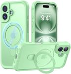 MOCCA Design for iPhone 16 Case with Magnetic Invisible Stand [Full Camera Protection] [Compatible with Magsafe] Military Drop Shockproof Translucent Matte Phone Case Cover 6.1",Matcha Green